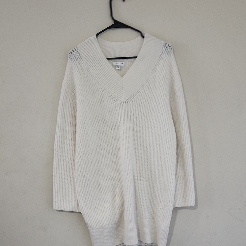 Top Shop Cream V-neck Sweater Womens Fall Dresses Long Sleeve Sweater Dress